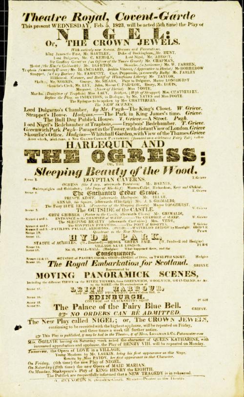 Handbill for Theatre Royal, Covent Garden. February 5, 1823