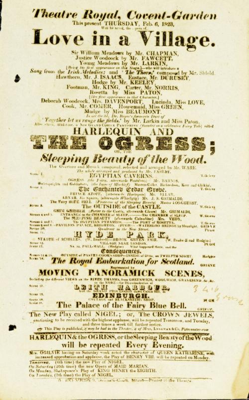 Handbill for Theatre Royal, Covent Garden. February 6, 1823