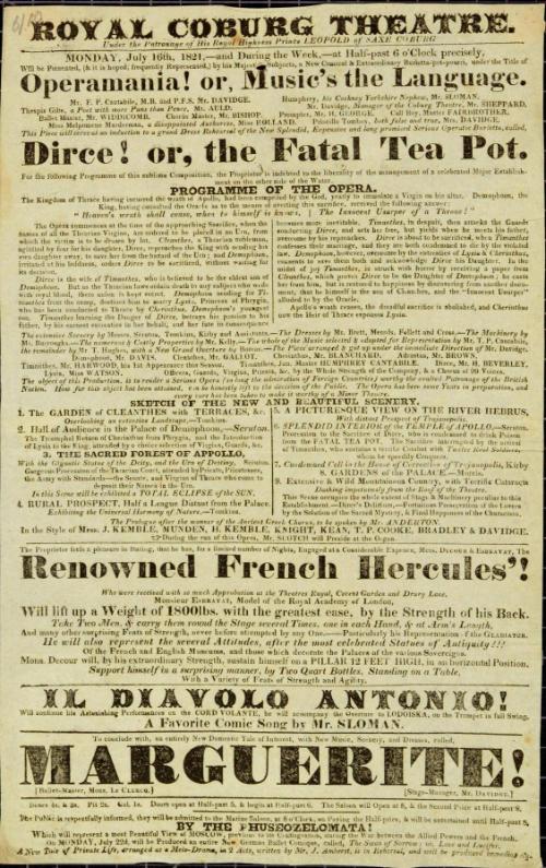 Handbill for Royal Coburg Theatre. July 16, 1821