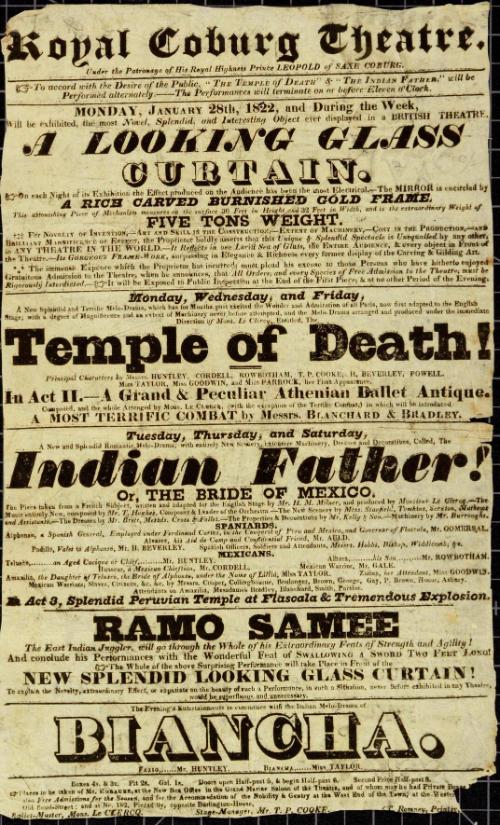Handbill for Royal Coburg Theatre. January 28 1822