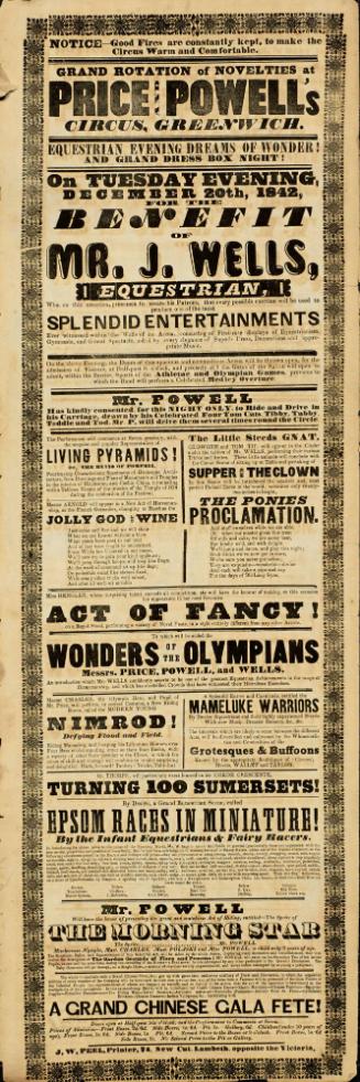 Playbill for Price & Powell's Circus, Greenwich. December 20, 1842