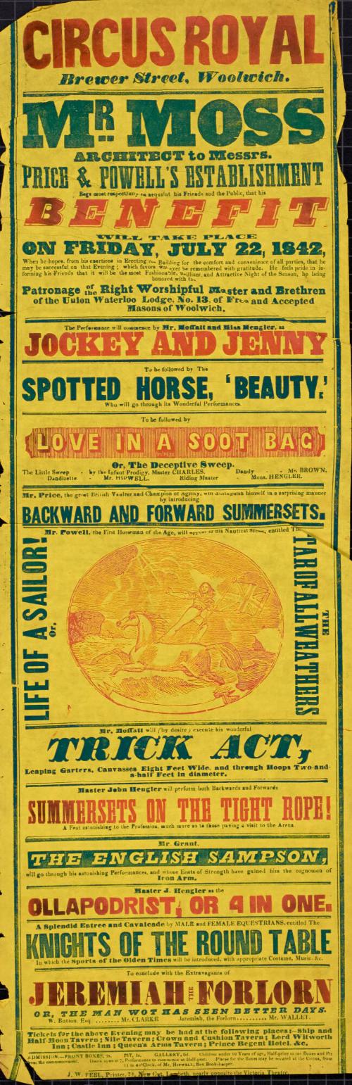 Playbill for Circus Royal, Woolrich. July 22, 1842