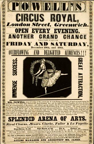 Handbill for Powell's Circus Royal, Greenwich. December 29, 1843