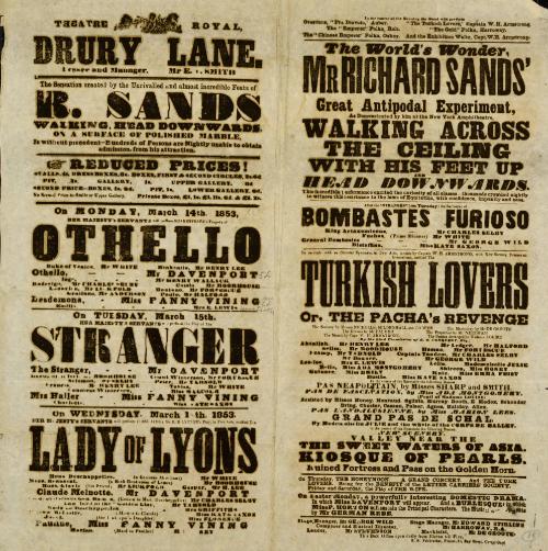 Playbill for Theatre Royal, Drury Lane. March 14, 1853
