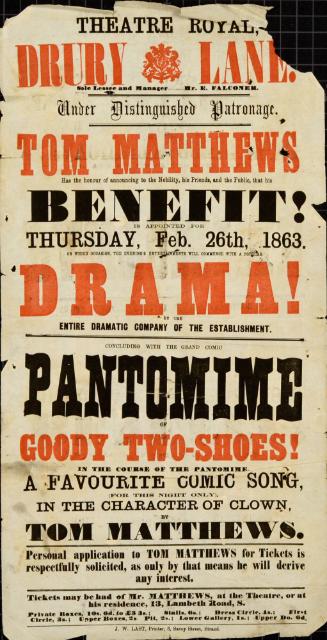 Playbill for Theatre Royal, Drury Lane. February 26,1863