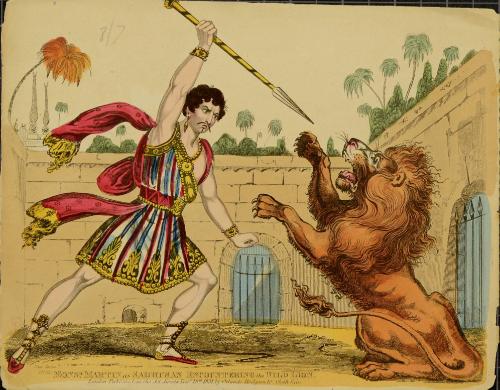 Monsr. Martin as Sadhusan Encountering the Wild Lion