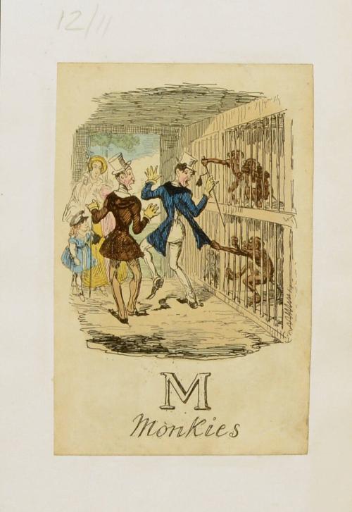 Print from G. Cruickshanks Alphabet, M for Monkies.