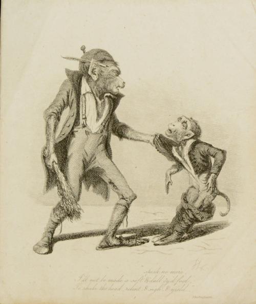 Etching from Monkey-ana, or Men in Miniature, scene from The Merchant of Venice