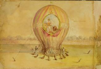Illustrated view of an inflated hot air balloon, Oxford, England