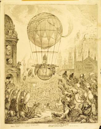 Pope rising in a balloon dispensing salvation