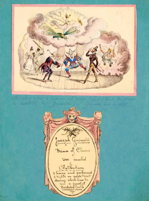 Album page containing three items relating to Joseph Grimaldi