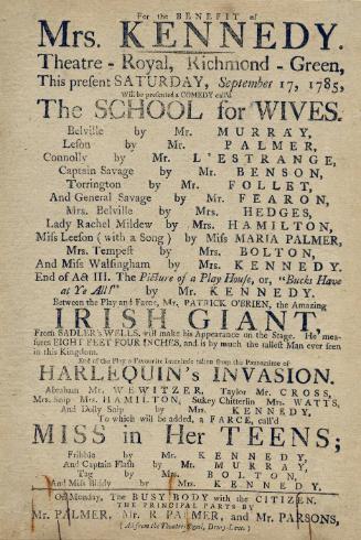 Handbill for Theatre-Royal, Richmond-Green. September 17, 1785