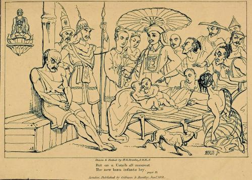But on a couch all uncarest / The new born infants lay