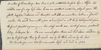Handwritten biographical description of Matthew Buchinger