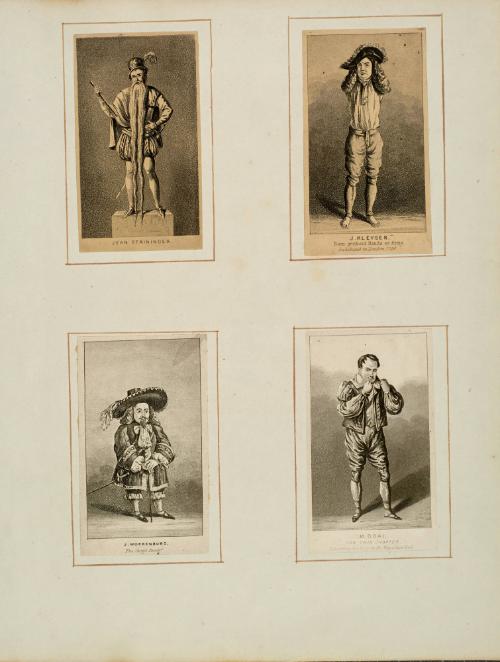 Scrapbook page with 4 prints of human oddities pasted