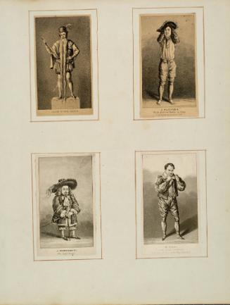 Scrapbook page with 4 prints of human oddities pasted