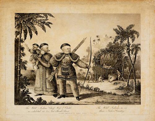 The Wild Indian Chief, Wife & Child, as exhibited at 23, New Bond Street: The Wild Indians as in their native country