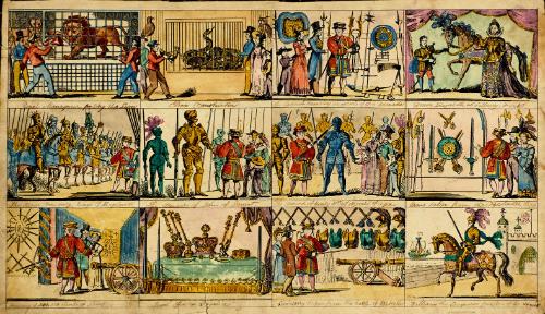 Sheet for a child's game, 'Curiosities in the Tower'. 12 scenes