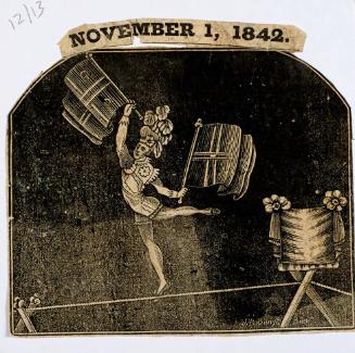 Woodcut from British bill, showing performer on a wire