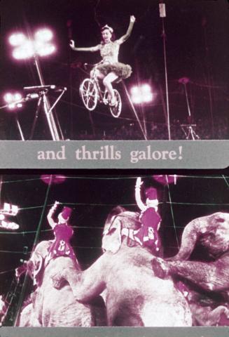 Color Slide of FILM GSOE Still - tightrope bike and elephants (sepia)