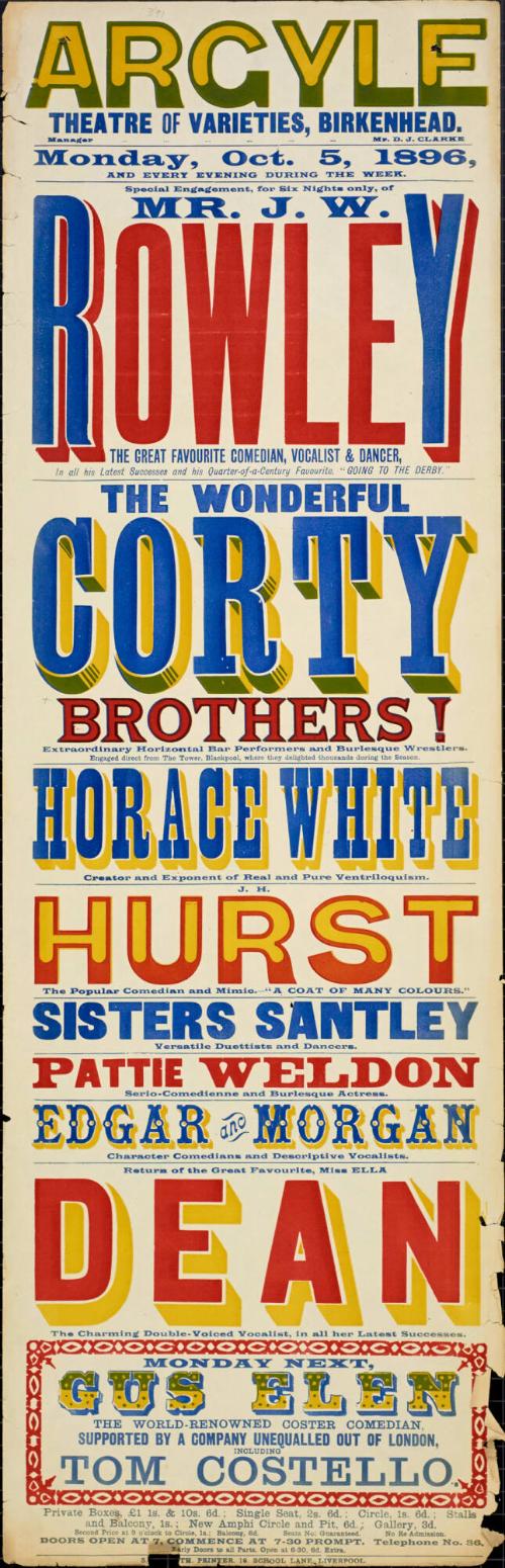Playbill for Argyle Theatre, Birkenhead. 1896