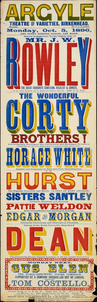 Playbill for Argyle Theatre, Birkenhead. 1896