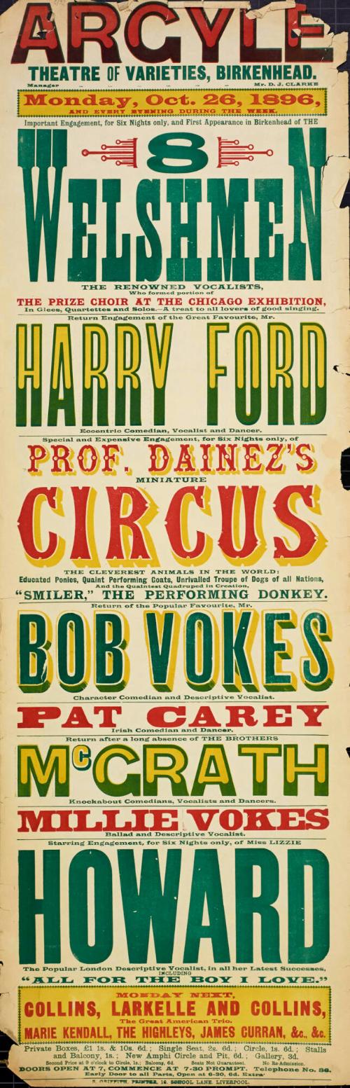 Playbill for Argyle Theatre, Birkenhead. 1896