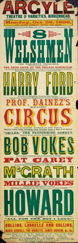 Playbill for Argyle Theatre, Birkenhead. 1896