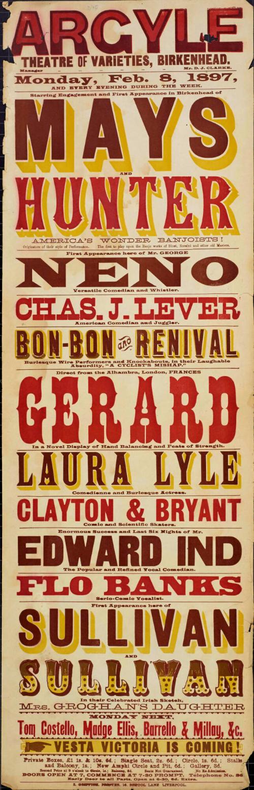 Playbill for Argyle Theatre, Birkenhead. 1897