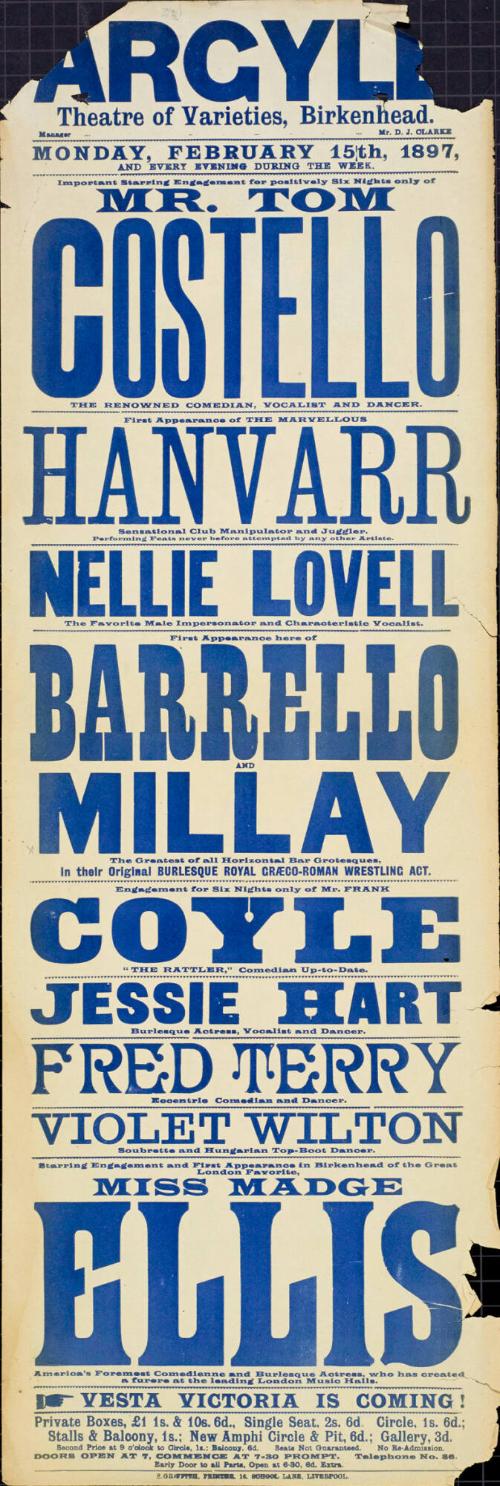 Playbill for Argyle Theatre, Birkenhead. 1897