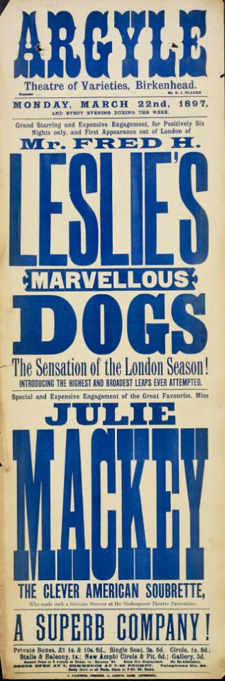 Playbill for Argyle Theatre, Birkenhead. 1897