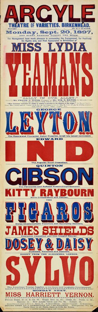 Playbill for Argyle Theatre, Birkenhead. 1897