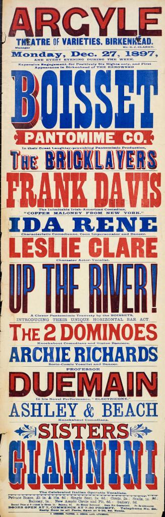 Playbill for Argyle Theatre, Birkenhead. 1897