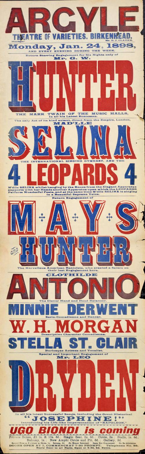 Playbill for Argyle Theatre, Birkenhead. 1898