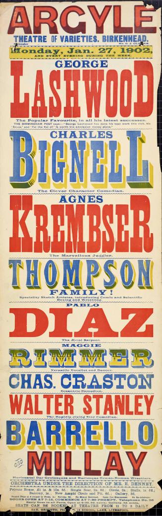 Playbill for Argyle Theatre, Birkenhead. 1898