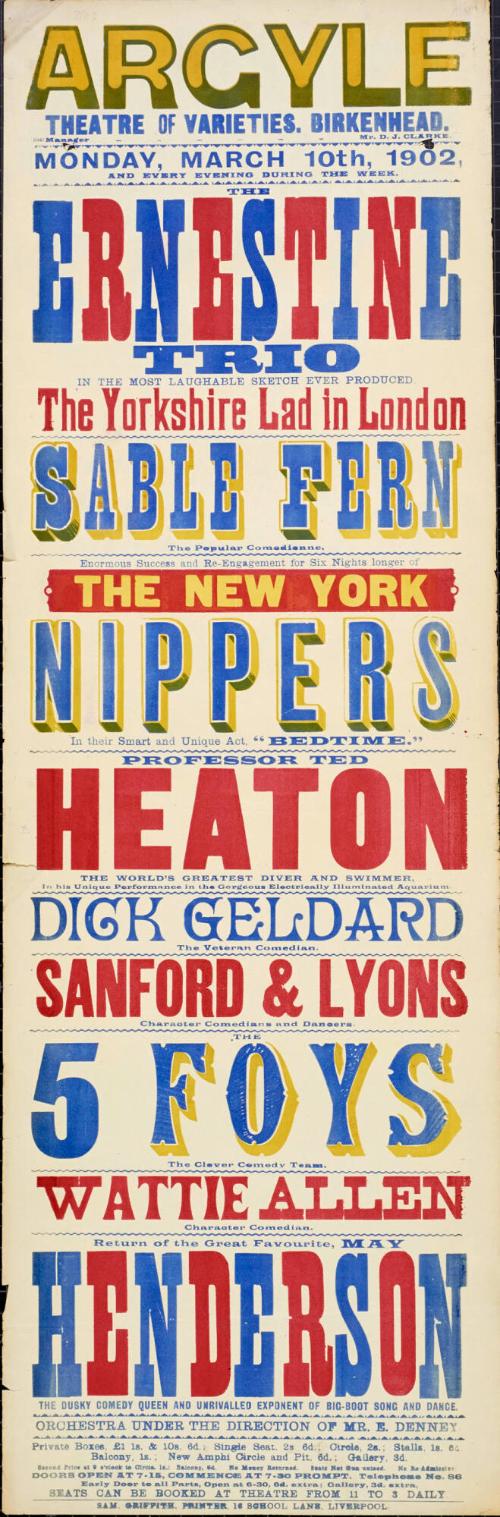 Playbill for Argyle Theatre, Birkenhead. 1902