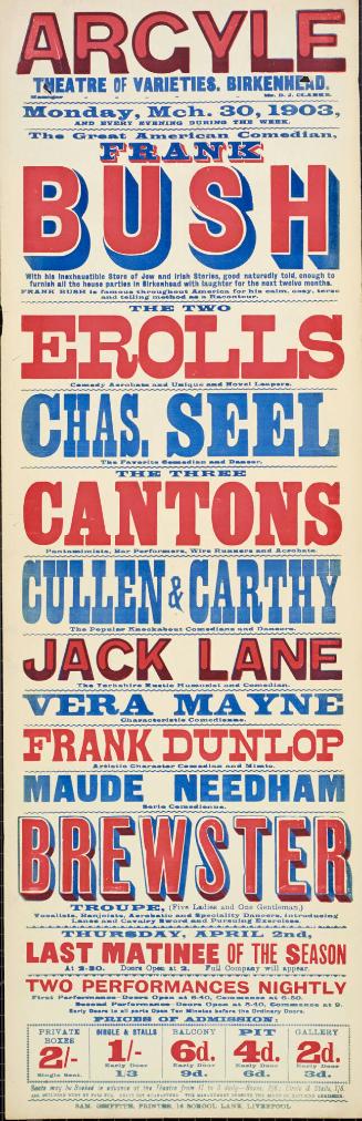 Playbill for Argyle Theatre, Birkenhead. 1903