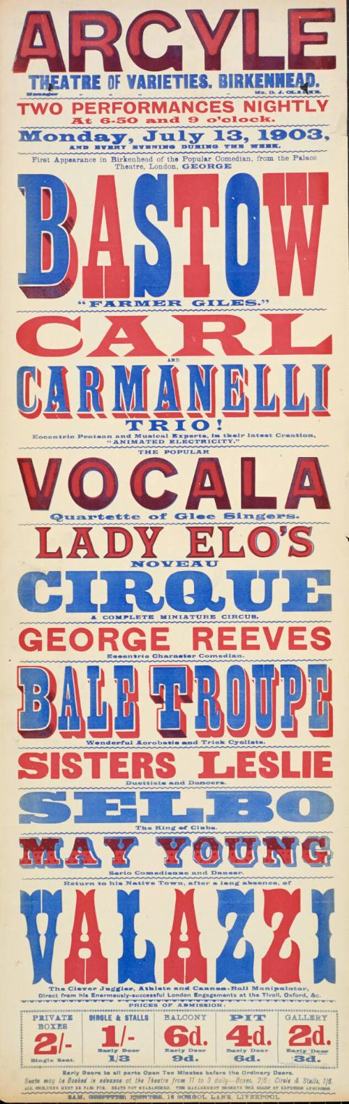 Playbill for Argyle Theatre, Birkenhead. 1903