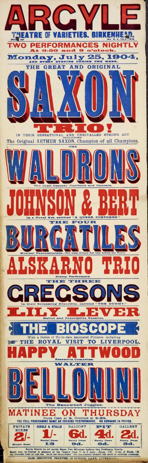 Playbill for Argyle Theatre, Birkenhead. 1904