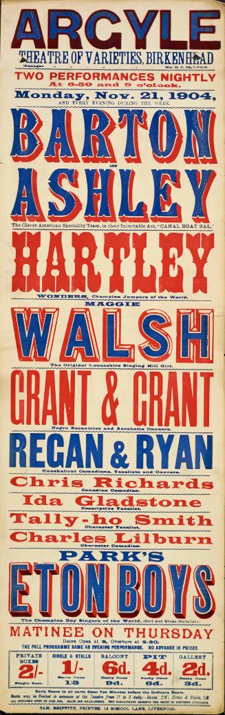 Playbill for Argyle Theatre, Birkenhead. 1904