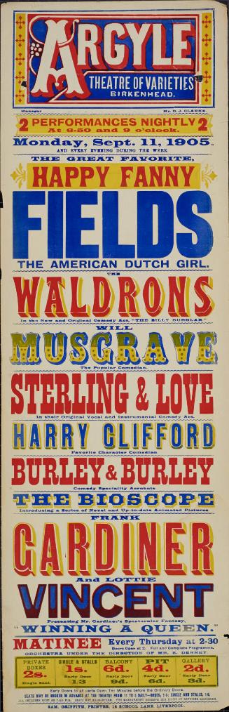 Playbill for Argyle Theatre, Birkenhead. 1905