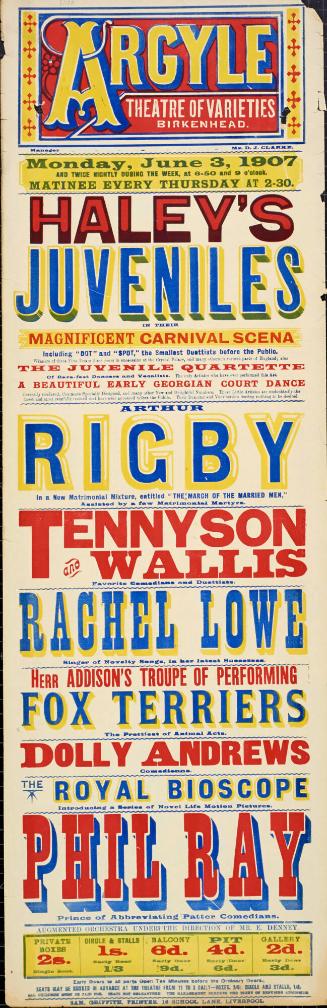 Playbill for Argyle Theatre, Birkenhead. 1907