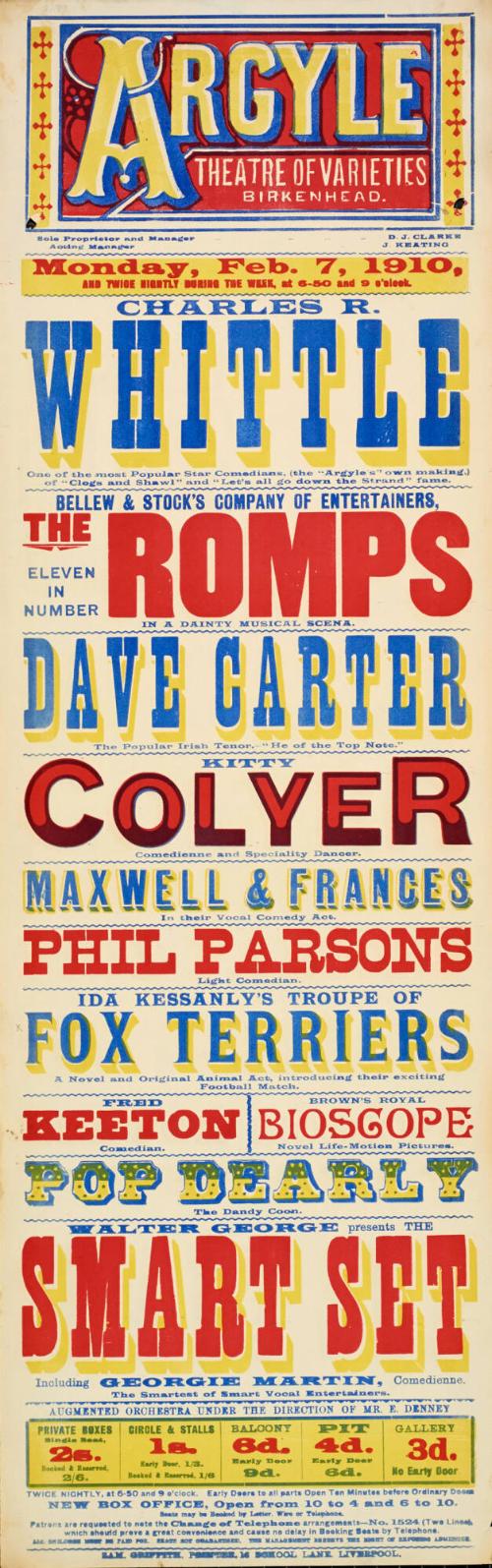 Playbill for Argyle Theatre, Birkenhead. 1910