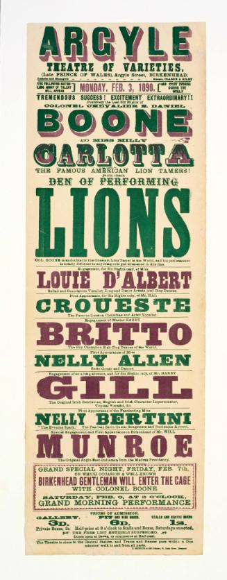Playbill for Argyle Theatre, Birkenhead. 1890