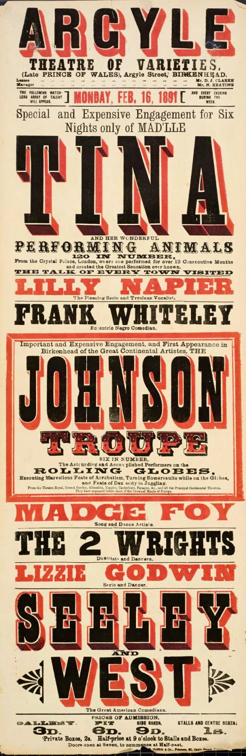 Playbill for Argyle Theatre, Birkenhead. 1891