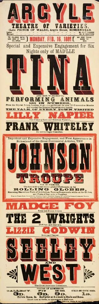 Playbill for Argyle Theatre, Birkenhead. 1891
