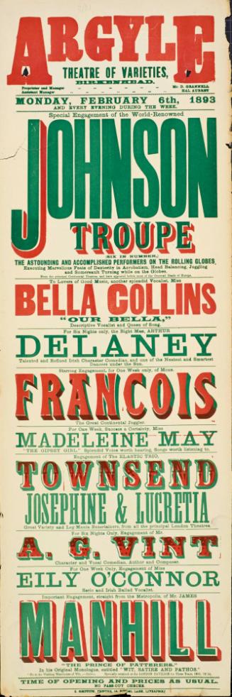 Playbill for Argyle Theatre, Birkenhead. 1893
