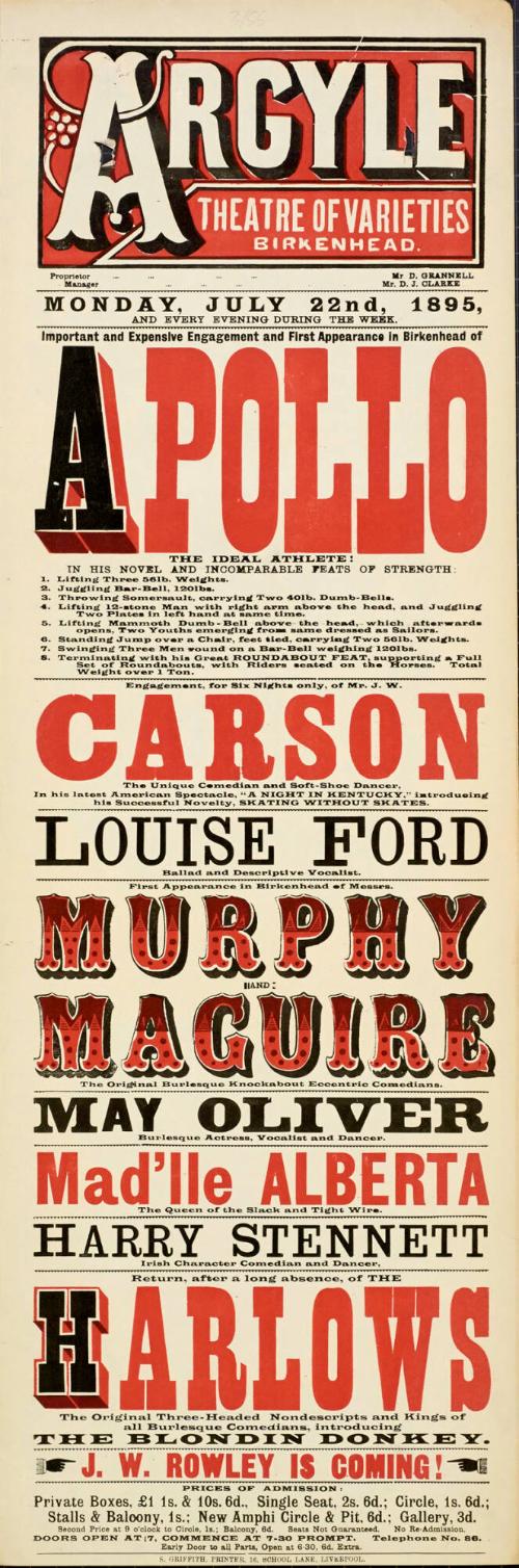 Playbill for Argyle Theatre, Birkenhead. 1895