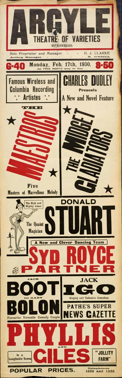 Playbill for Argyle Theatre, Birkenhead. 1930