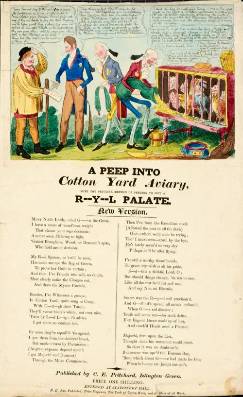 A Peep into Cotton Yard Aviary, with the peculiar method of feeding to suit a R-y-l palate